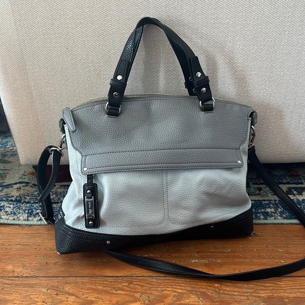 Colorblocked 9 West bag in black/grey/blue